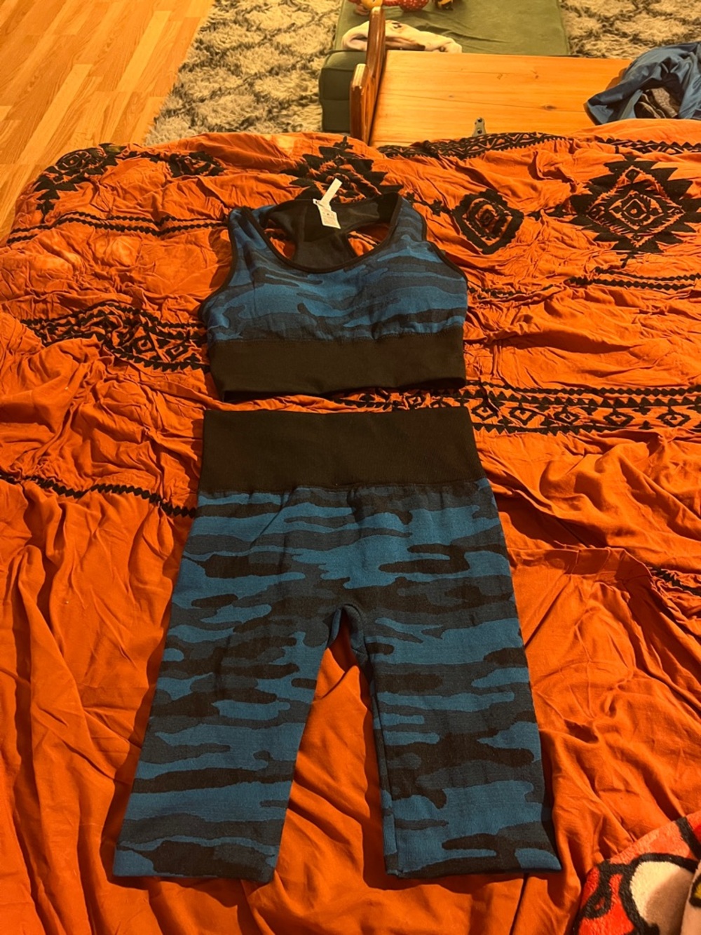 Blue & Black Camo Active Set - Sports Bra & biker shorts